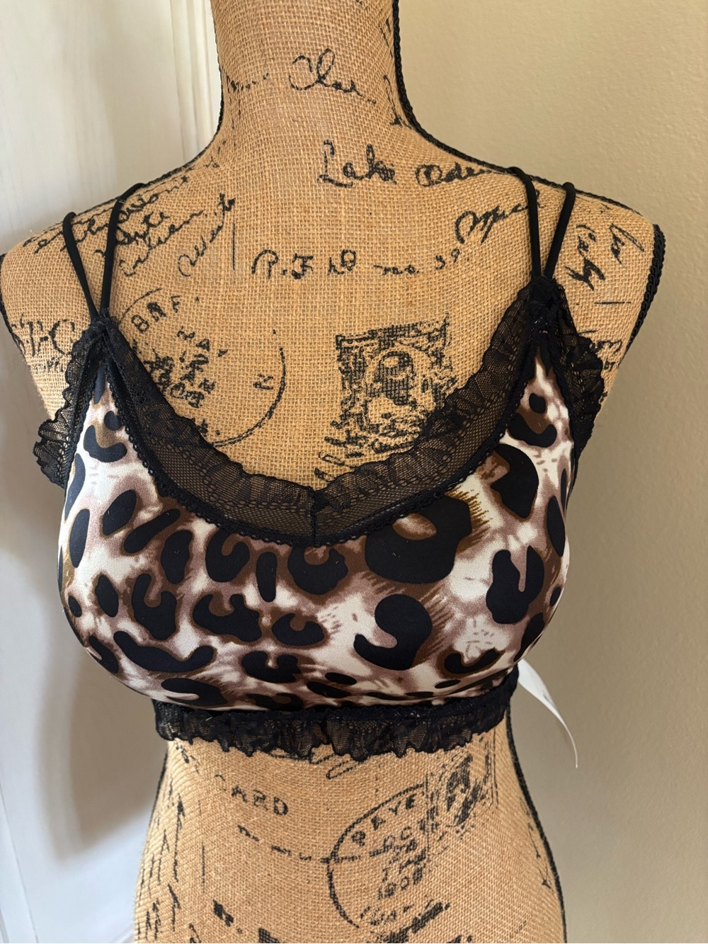 NWT!  Leopard Print Lace Trim Bralette - Brown/Black